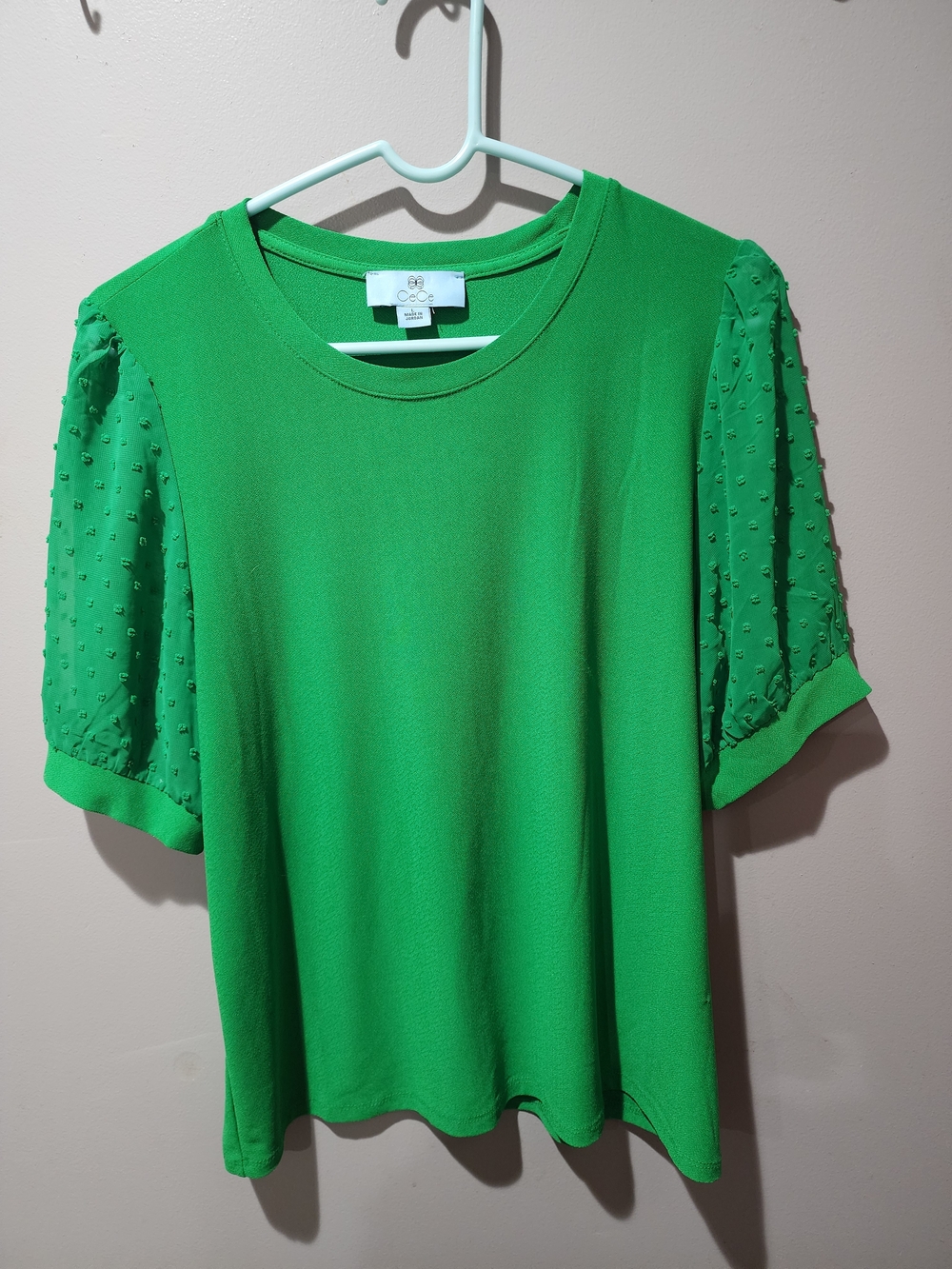 Green Puff-Sleeve Women's Top